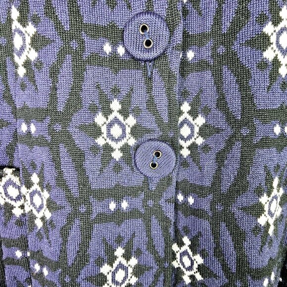 Twin-Set Simona Barbieri Royal Blue Geometric Snowflakes 100% Italian Wool Coat - Picture 4 of 12